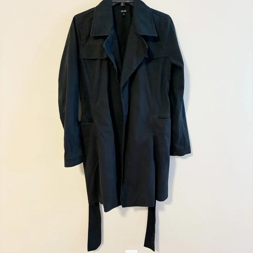 Jacob Black Feminine Vintage Trench Coat with Waist Tie, Pockets; size Small - Picture 7 of 13